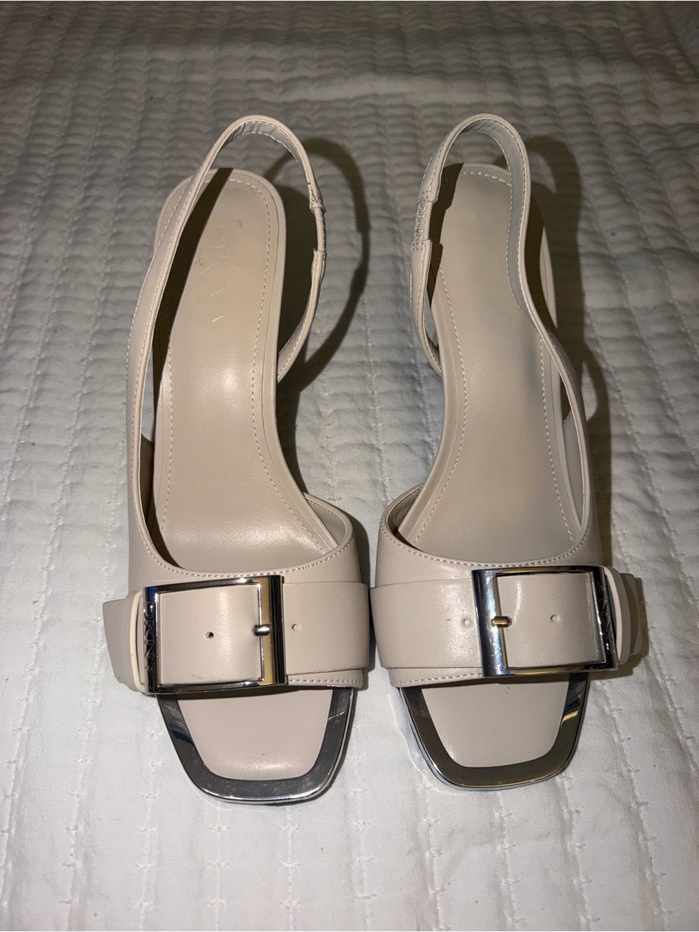 DKNY Cream Slingback Buckle Heels